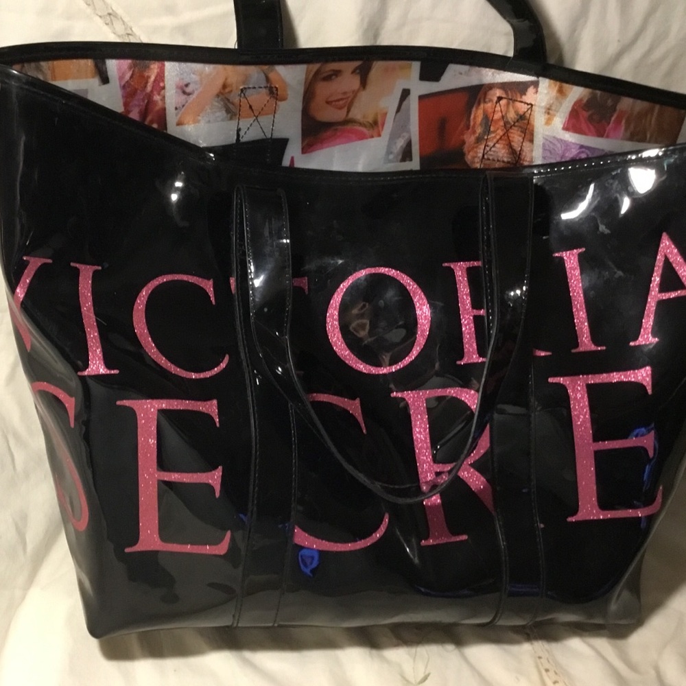 Victoria’s Secret Vinyl Tote Black pink letters